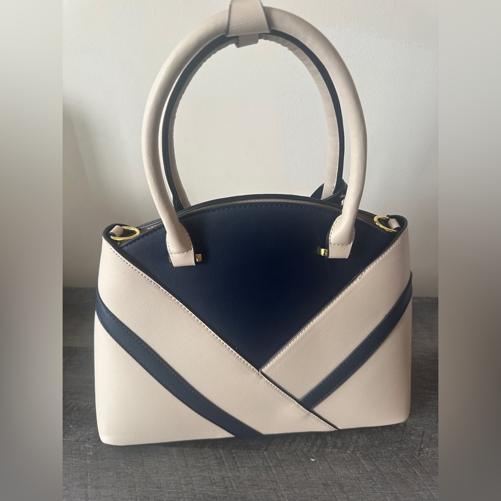 Pompeii Colorblock Navy & Cream Satchel + Matching Clutch (NWT) - Picture 12 of 12
